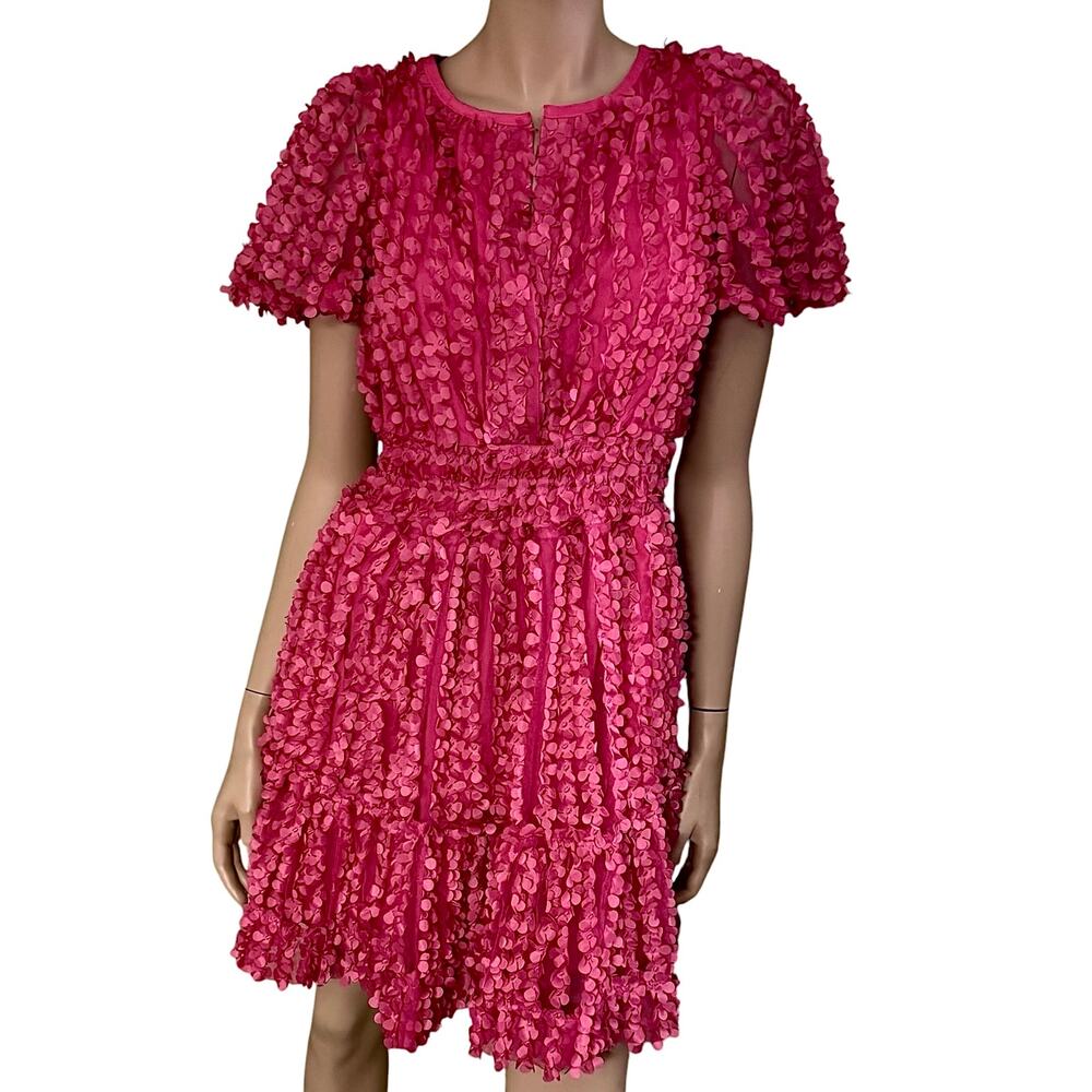 Anthropologie Somerset Mini Dress Small Pink Floral Appliqué Textured Boho Chic - Picture 4 of 11
